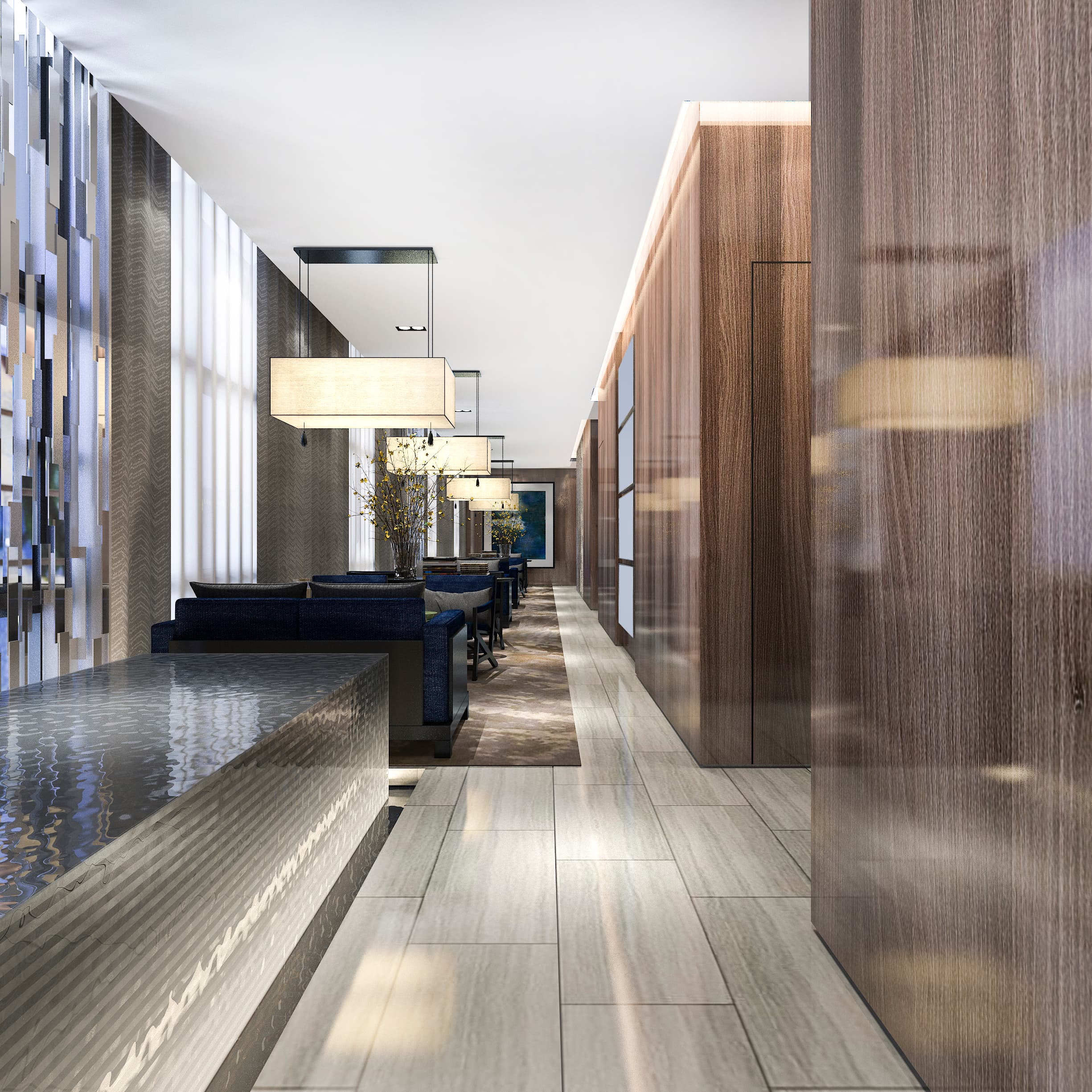 Lobby y lounge de un hotel de lujo